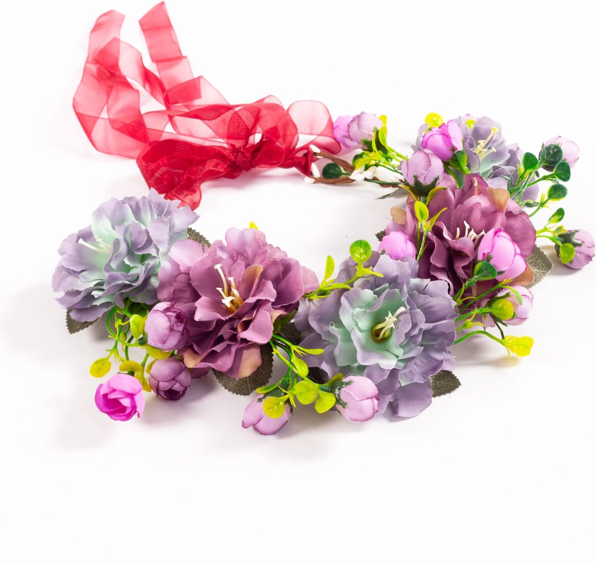   grote bloemenkrans paars bloemen haarband diadeem fairy elf