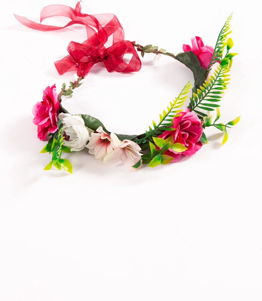   jungle bloemenkrans roze wit bloemen haarband bloemetjes