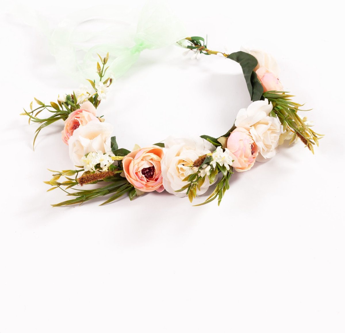   luxe rozenkrans wit lichtroze bloemenkrans rozen bloemen haarband