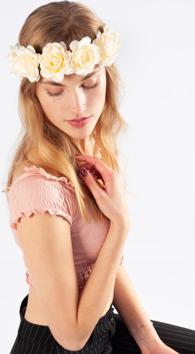   rozenkrans rozen creme bloemenkrans haar roosjes bloemen haarband elastiek