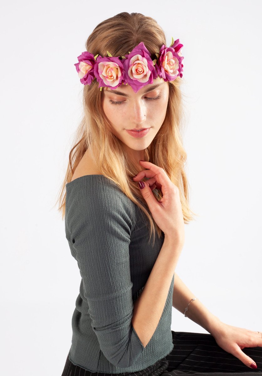   rozenkrans rozen paars lichtroze bloemenkrans haar roosjes bloemen haarband elastiek