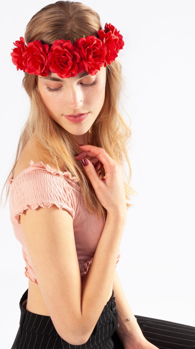   rozenkrans rozen rood bloemenkrans haar bloemen haarband elastiek