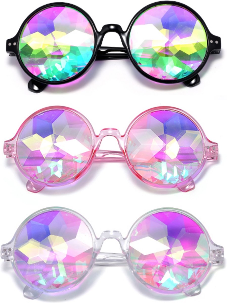 Kaleidoscoop bril met roze montuur - glas diamant kaleidoscope space caleidoscoop optisch magisch toverkijker holografisch - festival carnaval steampunk Burning Man