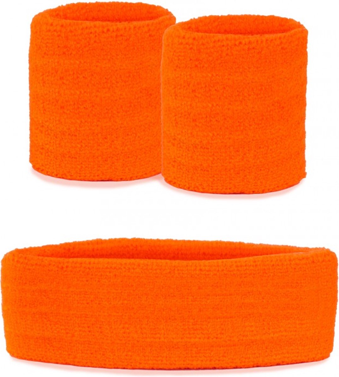 Kinder zweetbandjes set oranje - kind hoofdband polsbandjes turnen