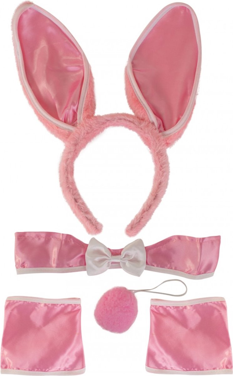 Konijnenoren playboy bunny set roze - konijn haarband pasen