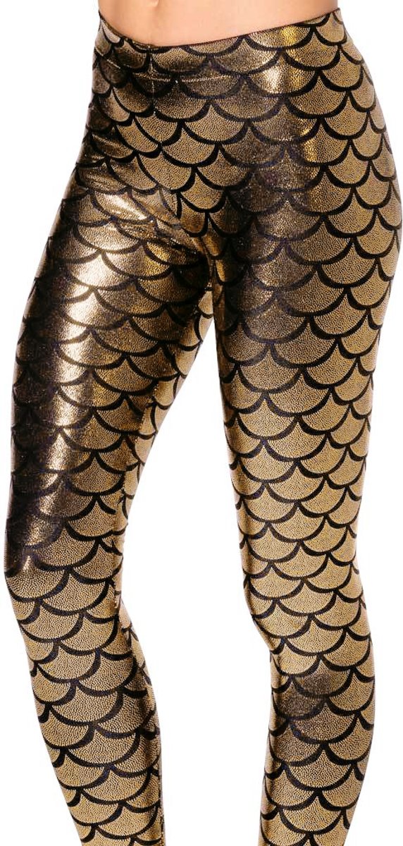 Mermaid zeemeermin legging goud - maat S - metallic schubben glitter broek