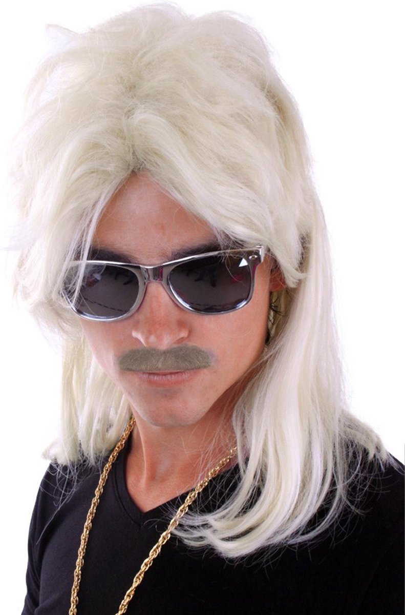 Mullet pruik licht blond matje - new kids 80s rocker redneck eighties
