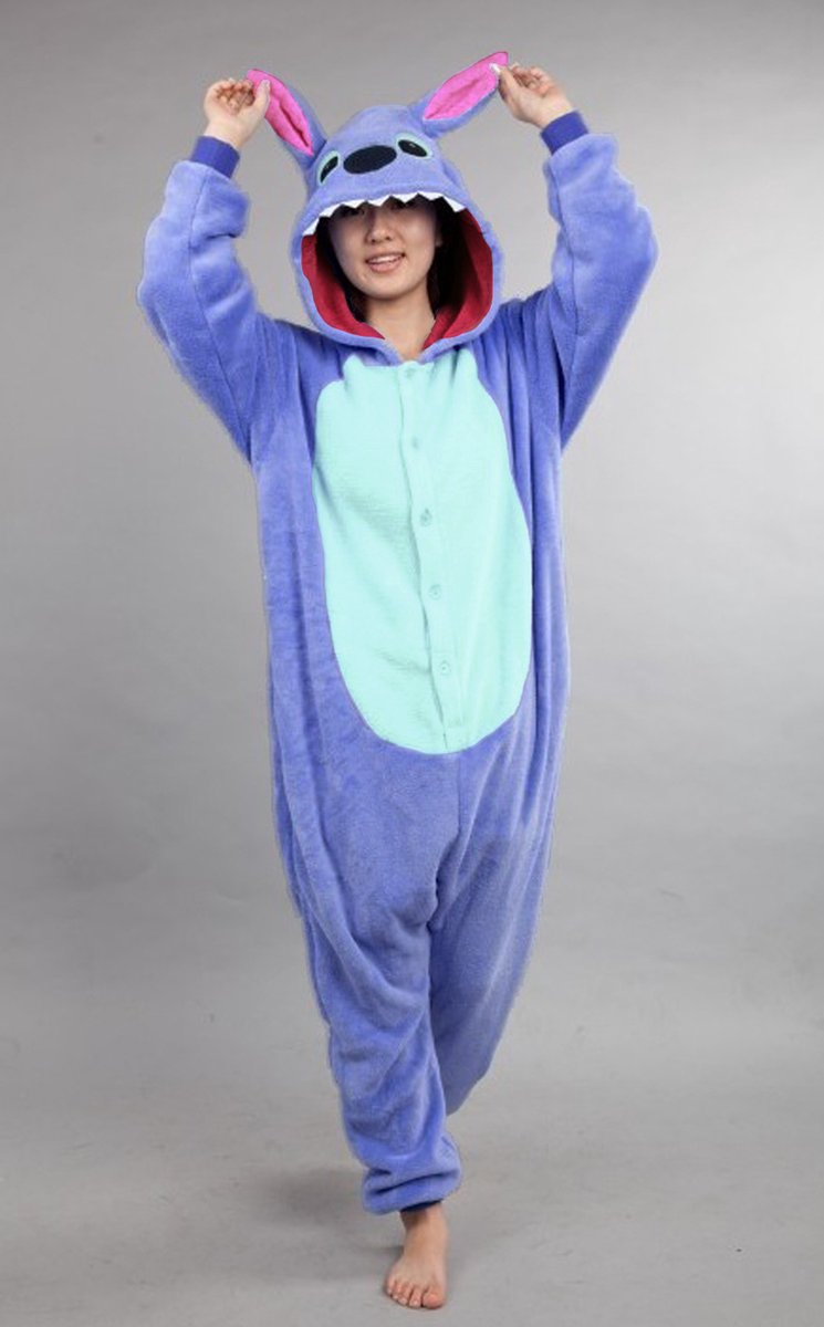 Onesie Lilo & Stitch pak kind blauw - maat 140-146 - Stitchpak jumpsuit pyjama