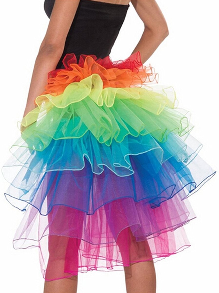 Regenboog tutu tule staart rok petticoat rokje carnaval - one size - pride festival achterkant rainbow sleep Burning Man