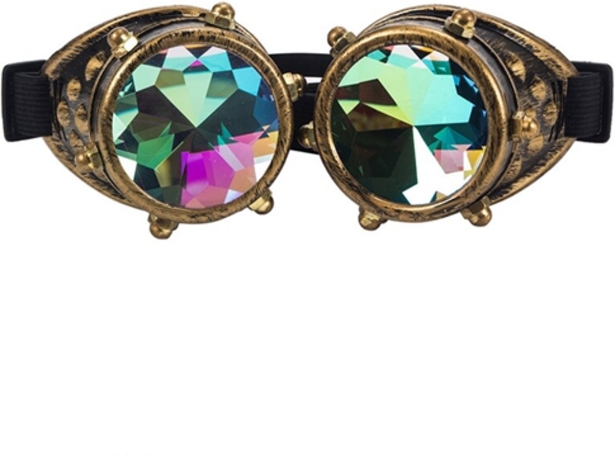 Steampunk bril caleidoscoop goggles - brons studs - goud burning man
