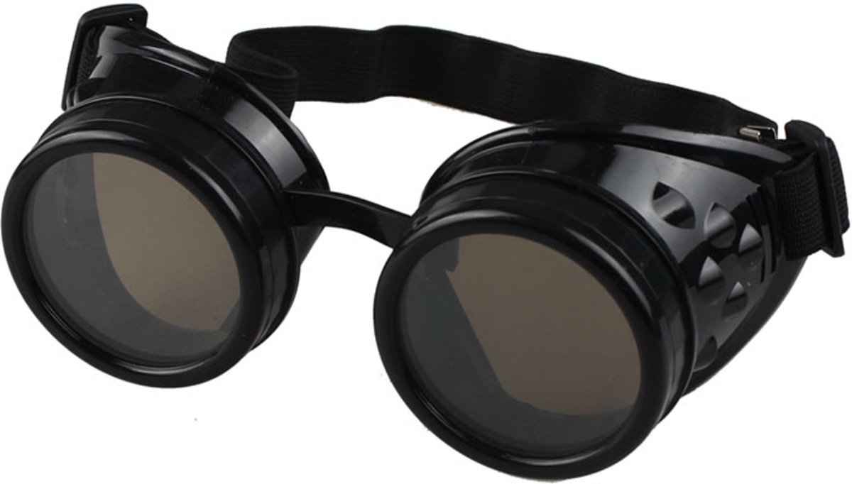 Steampunk goggles bril zwart met donkere en heldere glazen van glas - zonnebril festival carnaval Burning Man zwarte
