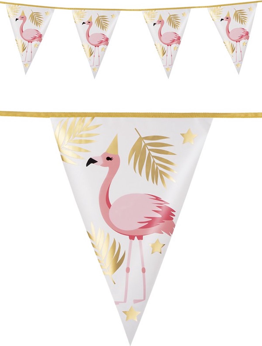 Vlaggetjes flamingo tropisch goud roze slinger vlaggenlijn