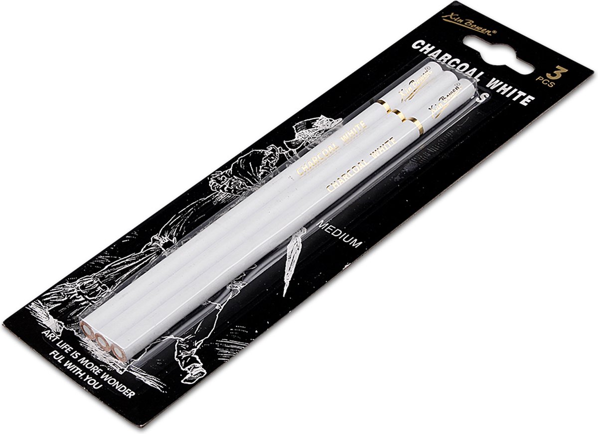 Houtskoolpotloden Wit - 3 stuks