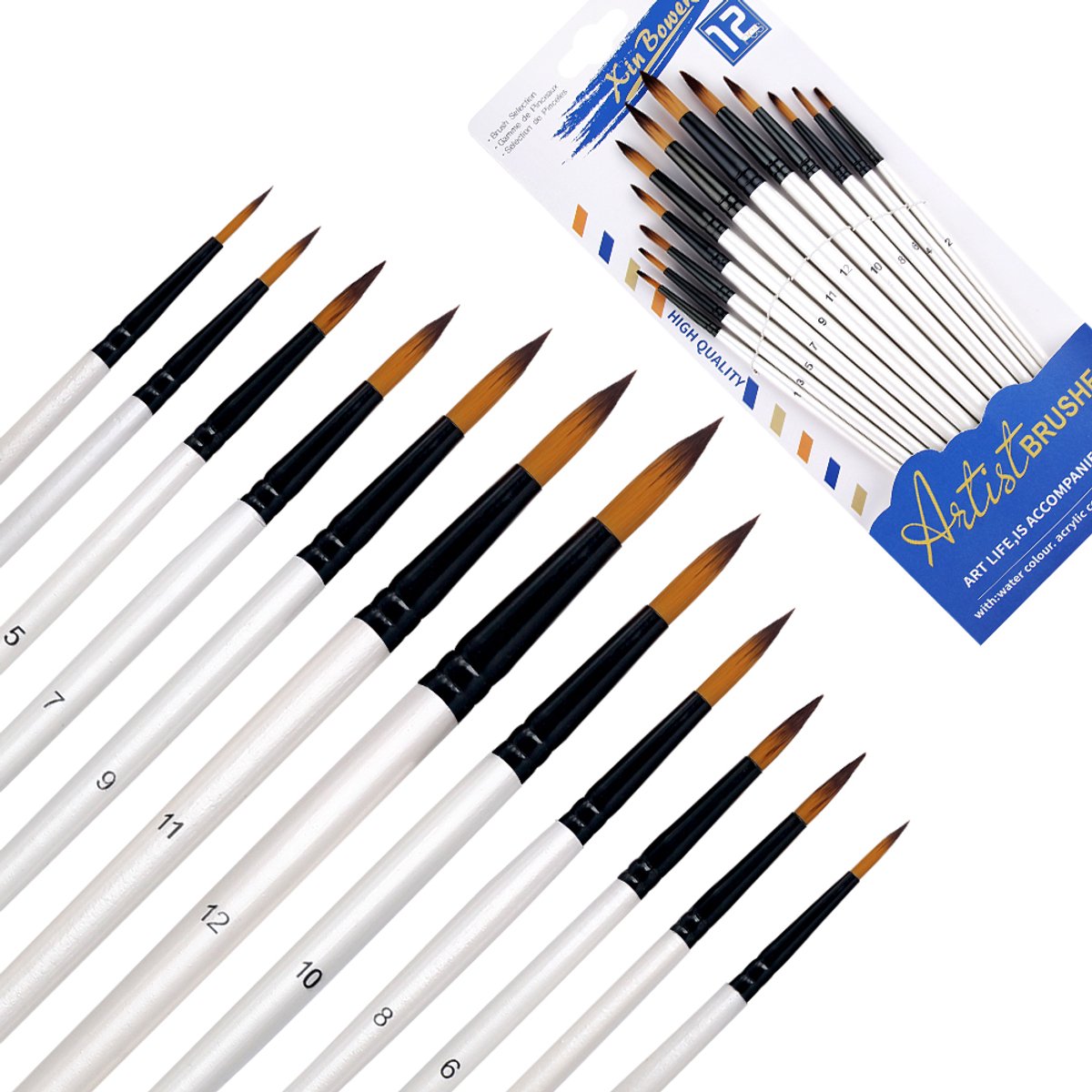 Penselen - Set van 12 stuks - Puntig - Kwasten - Verven - Schilderen - Waterverf, Olieverf en Acrylverf