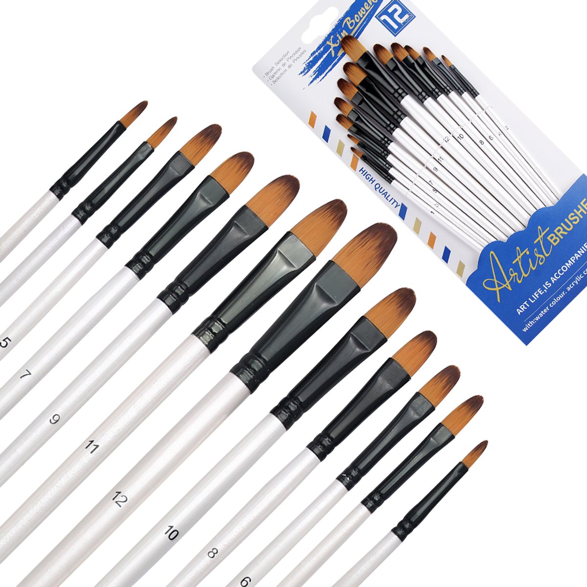 Penselen - Set van 12 stuks - Rond - Kwasten - Verven - Schilderen - Waterverf, Olieverf en Acrylverf