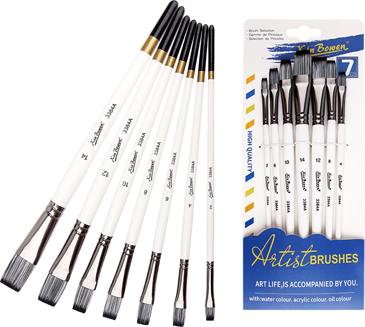 Penselen - Set van 7 stuks - Recht - Kwasten - Verven - Schilderen - Waterverf, Olieverf en Acrylverf