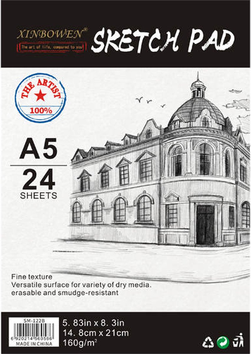 Sketch Pad - Schetsboek - Schetsen - Tekenen - A5 - 24 vellen - 160 gr papier - Wit