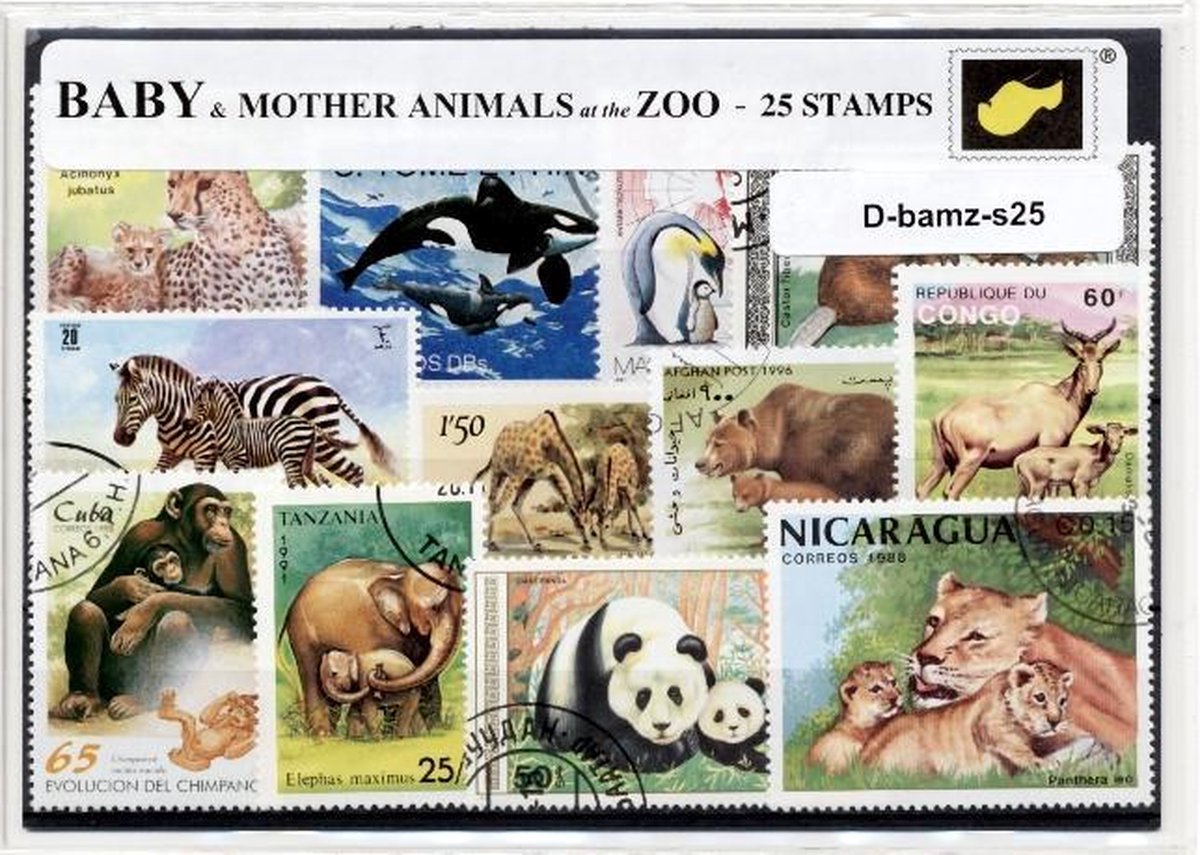 Babydieren en hun Moeders in de Dierentuin – Luxe postzegel pakket (A6 formaat) : collectie van 25 verschillende postzegels van babydieren en hun moeders – kan als ansichtkaart in een A6  envelop - authentiek cadeau - kado -kaart - dieren