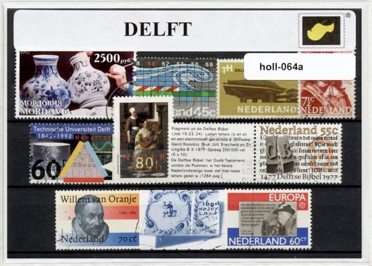 Delft - Typisch Nederlands postzegel pakket & souvenir. Collectie van verschillende postzegels van Delft - kan als ansichtkaart in een A6 envelop - authentiek cadeau - kado - kaart - vermeer - museum - kerk - prinsenhof - delfts blauw - maurits
