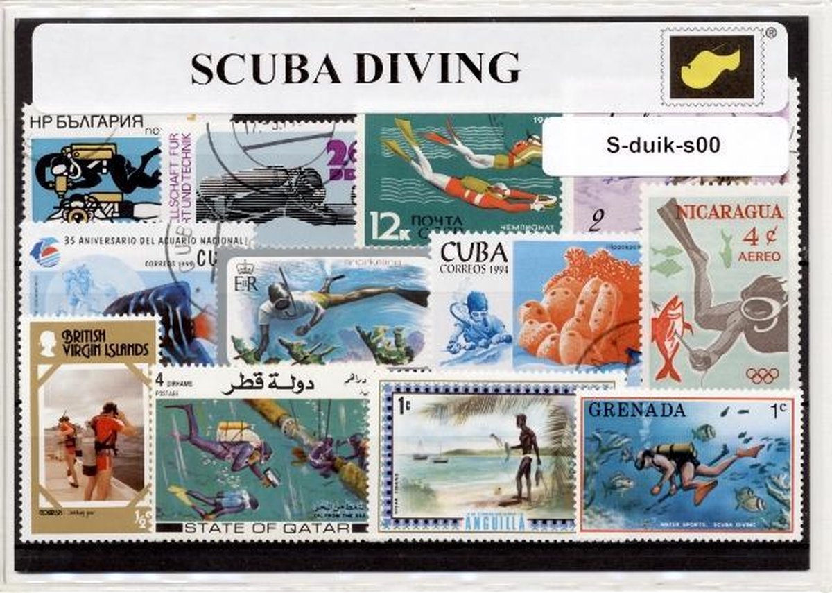 Duiksport – Luxe postzegel pakket (A6 formaat) : collectie van verschillende postzegels van duiksport – kan als ansichtkaart in een A6 envelop - authentiek cadeau - kado - geschenk - kaart - snorkel - diving - scuba - vrijduiken - diepzee