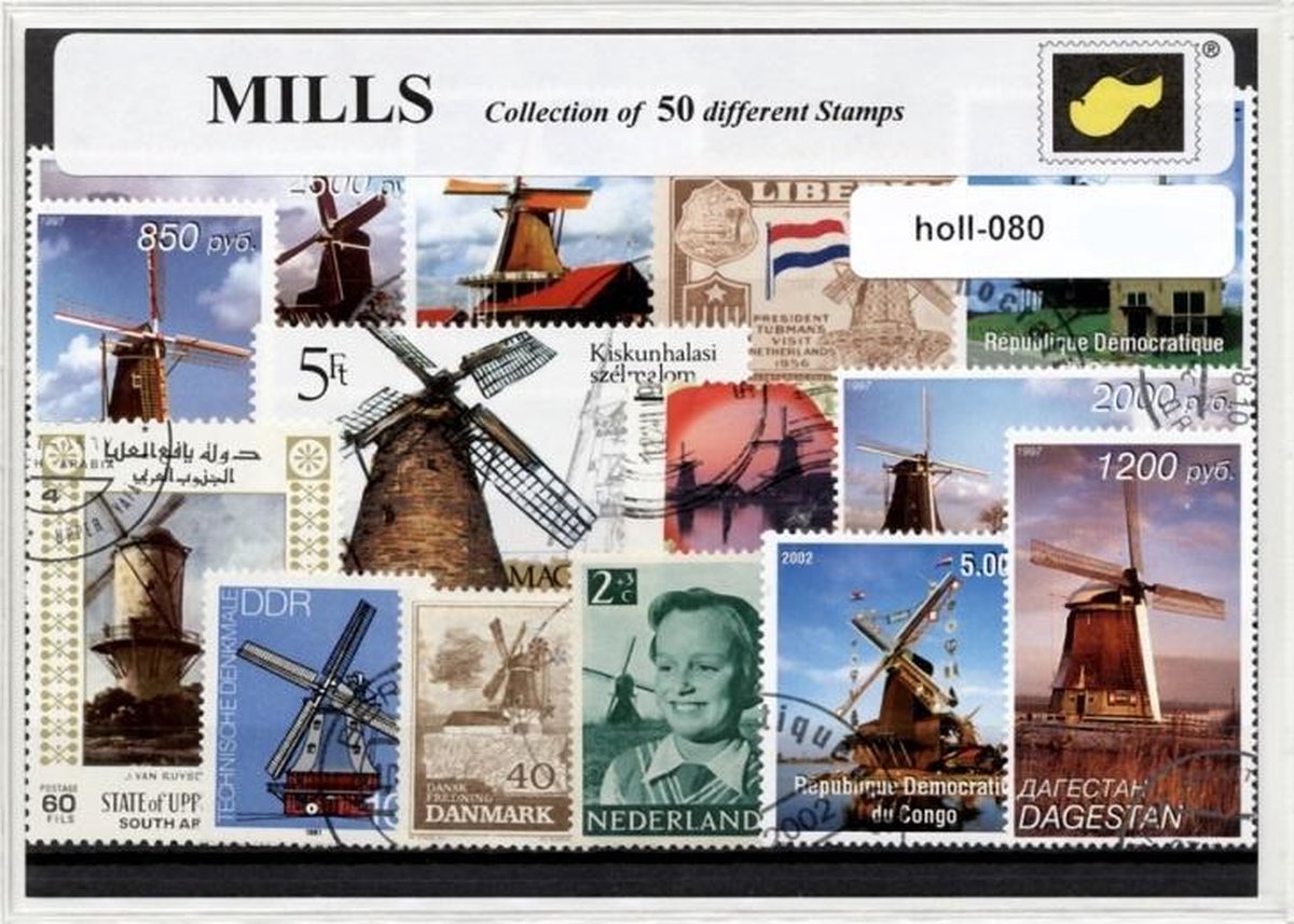 Molens - Typisch Nederlands postzegel pakket & souvenir. Collectie met 50 verschillende postzegels van (Nederlandse) molens – kan als ansichtkaart in een A6 envelop - authentiek cadeau - kado - kaart - molen - typisch - dutch - zaanse schans