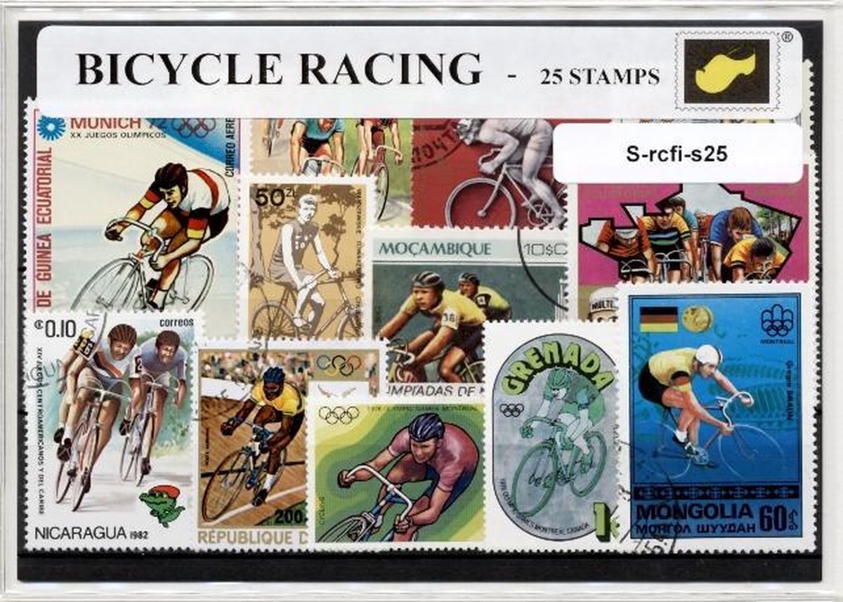 Racefietsen – Luxe postzegel pakket (A6 formaat) : collectie van 25 verschillende postzegels van racefietsen – kan als ansichtkaart in een A6 envelop - authentiek cadeau - kado - geschenk - kaart - etappe - racefiets - wielersport - gele trui