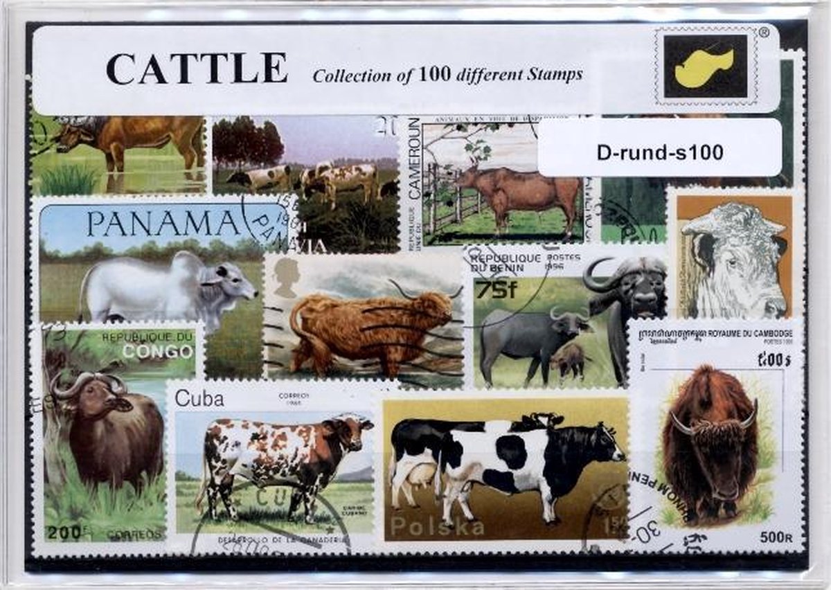 Runderen – Luxe postzegel pakket (A6 formaat) - collectie van 100 verschillende postzegels van runderen – kan als ansichtkaart in een A6 envelop. Authentiek cadeau - kado - kaart - Bovinae - herkauwers - bizon - koe - jak - antilope - buffels
