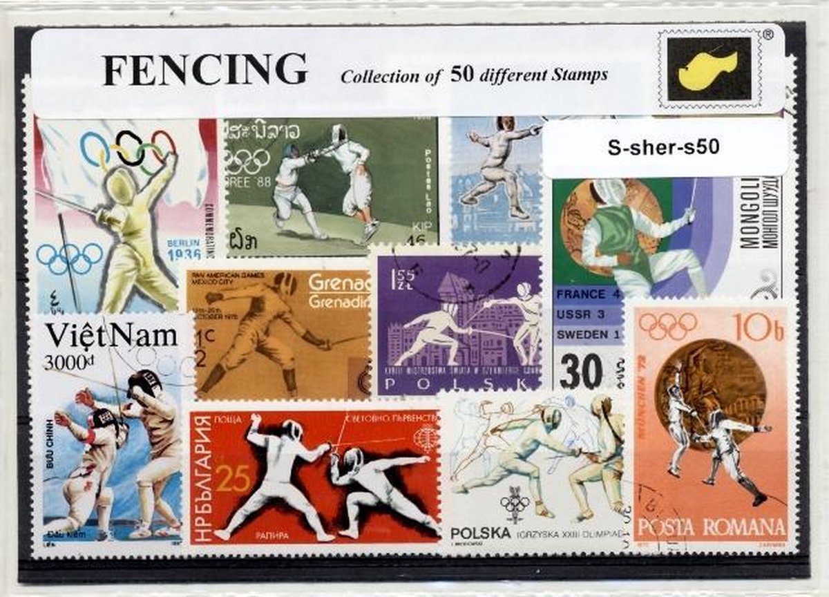 Schermen – Luxe postzegel pakket (A6 formaat) : collectie van 50 verschillende postzegels van schermen – kan als ansichtkaart in een A6 envelop - authentiek cadeau - kado - geschenk - kaart - floret - degen - sabel - mensuur - KNAS - vechtsport
