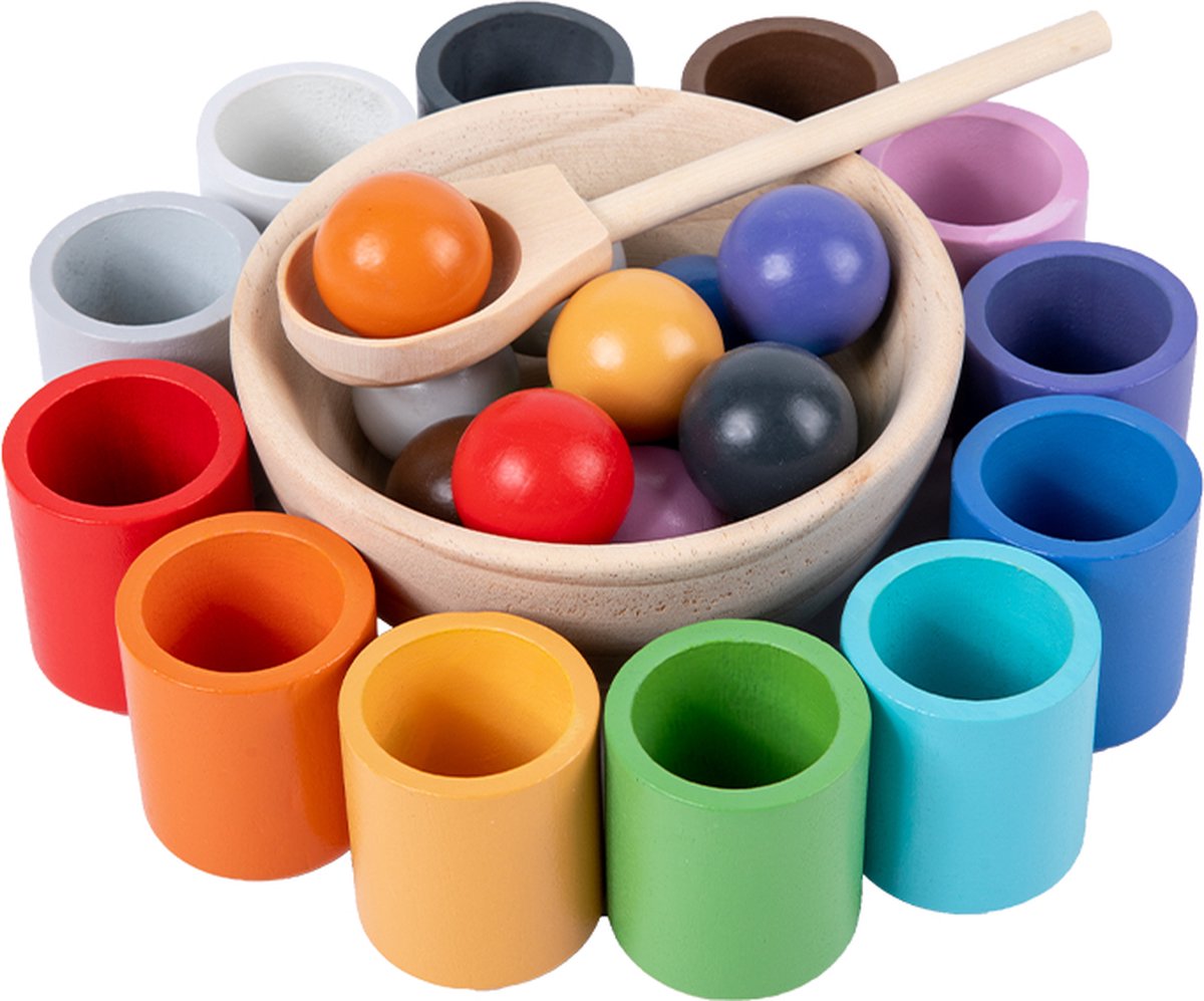 KLUZOO Balls and Cups Houten Sorteerspel - KLEUREN en VORMEN - Motoriek Montessori Speelgoed - Educatief speelgoed voor Jongens en Meisjes