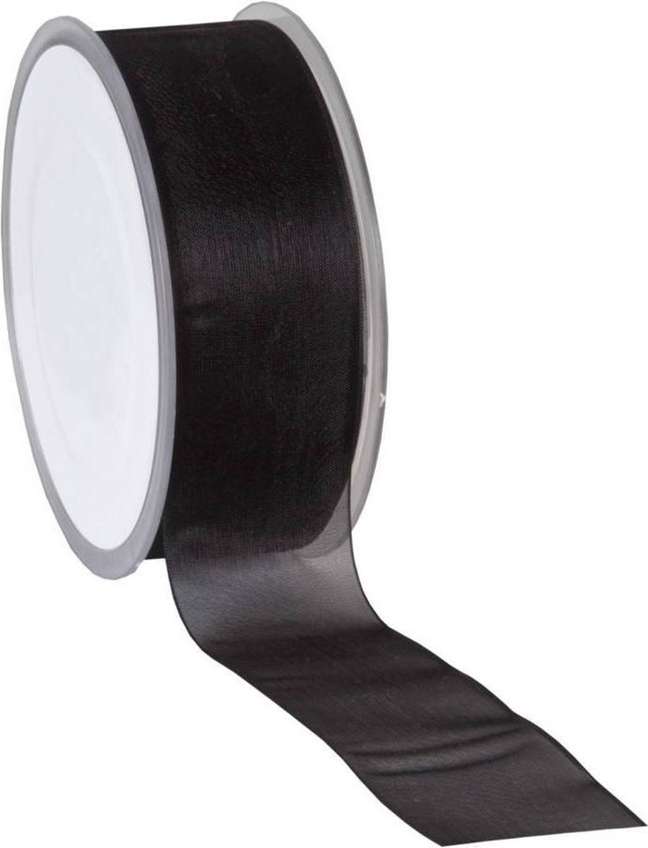 Clayre & Eef 8.OWE37.09 - Organza Woven Edge 38 mm*50 mtr - 38 mm x 50 mtr - katoen - 09-Zwart