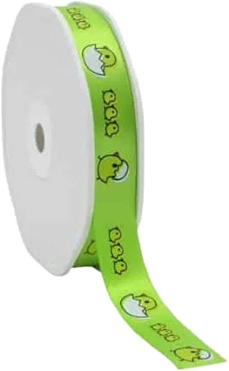 Groen Satijnlint met Kuikens 15 mm x 25 m