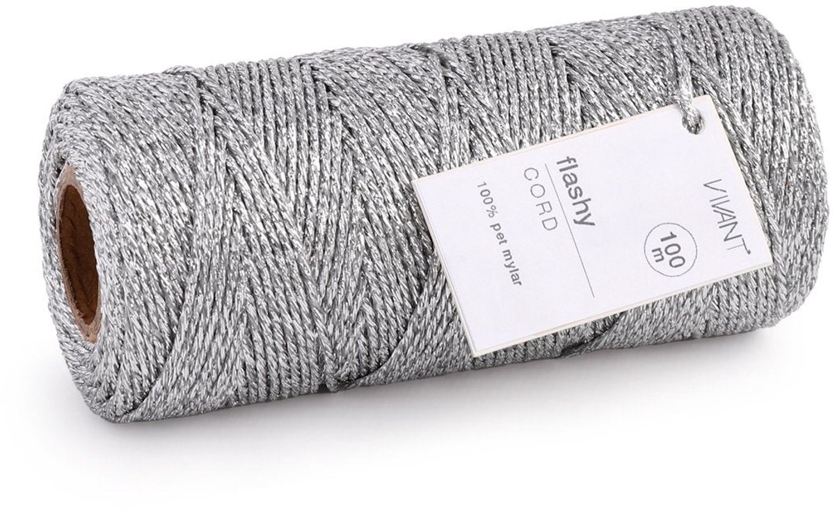 Hoogglans zilver koord voor stijlvolle decoraties en projecten - 100 mtr. - Katoen Touw