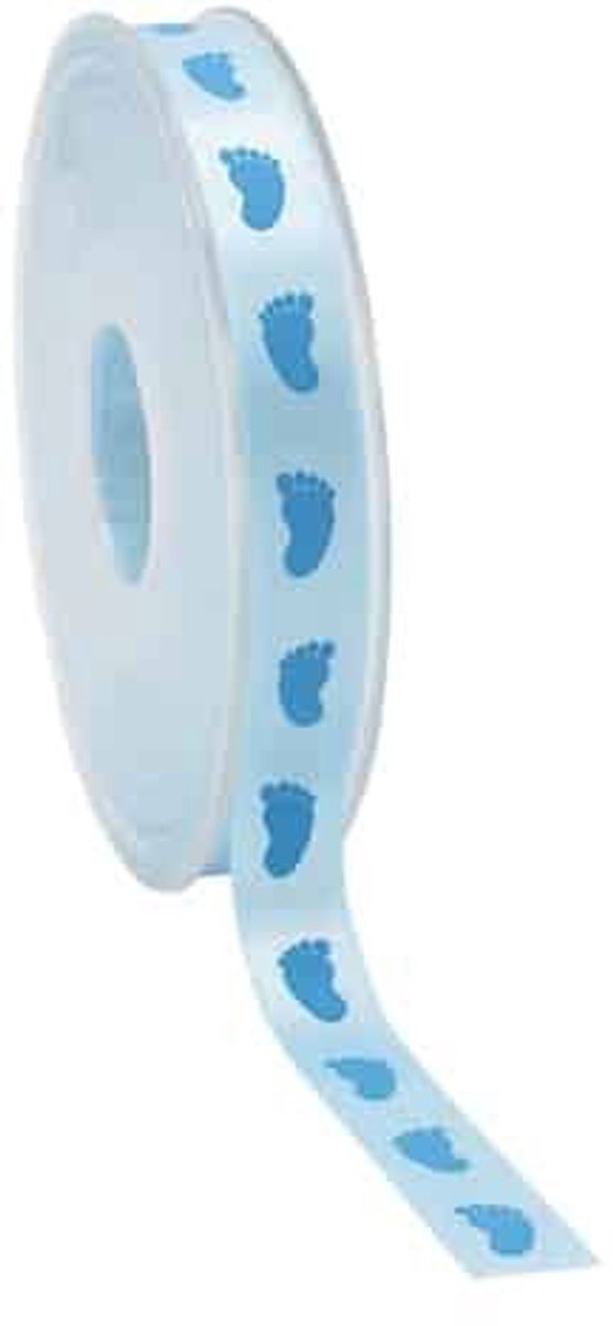 Satijnlint Babyvoetjes Blauw - 12mm / 25 Meter