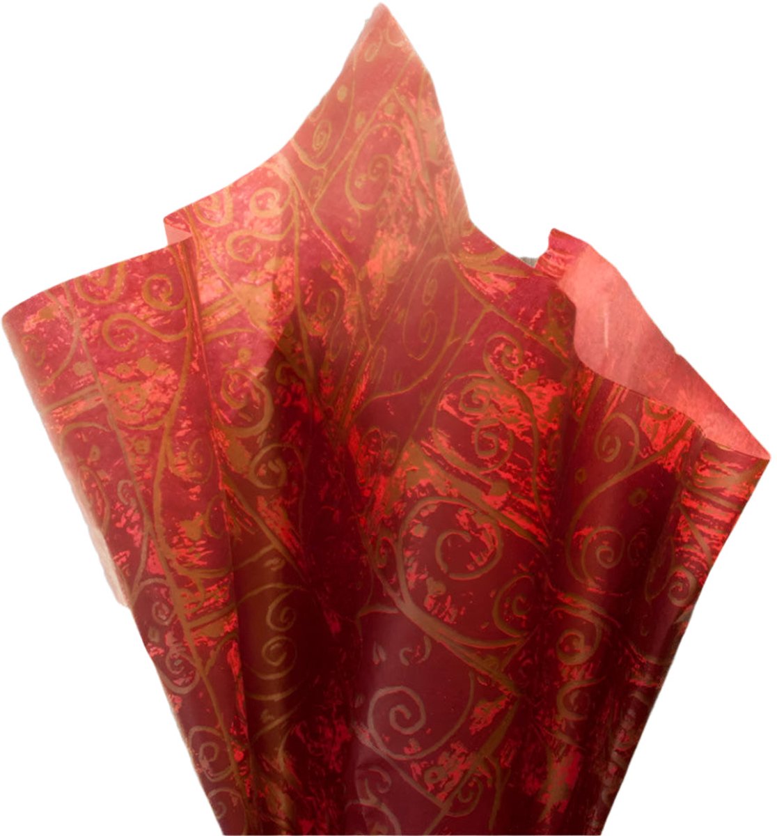Vloeipapier burgundi 20 grams met goudkleurige krullen 50x76 cm, 20 vellen