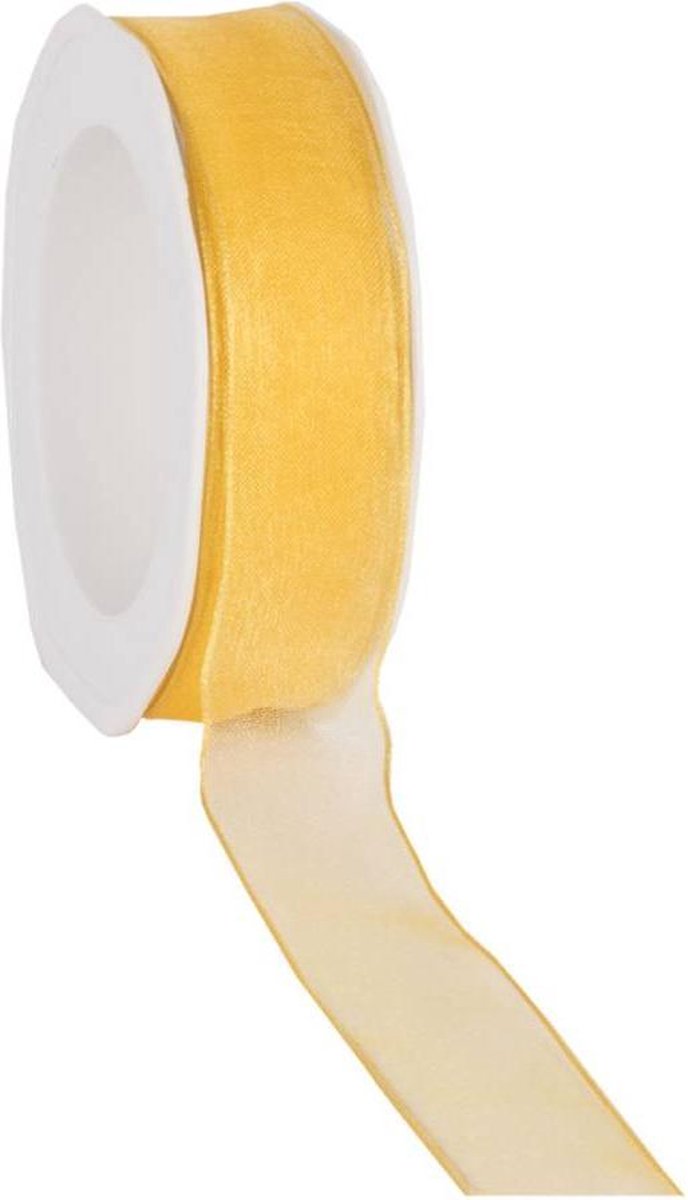 Wired organzalint Geel 25 mm / 20 mtr. Organza lint met draad
