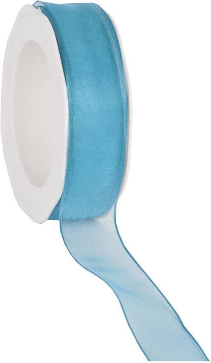 Wired organzalint Turquoise 25 mm / 20 mtr. Organza lint met draad