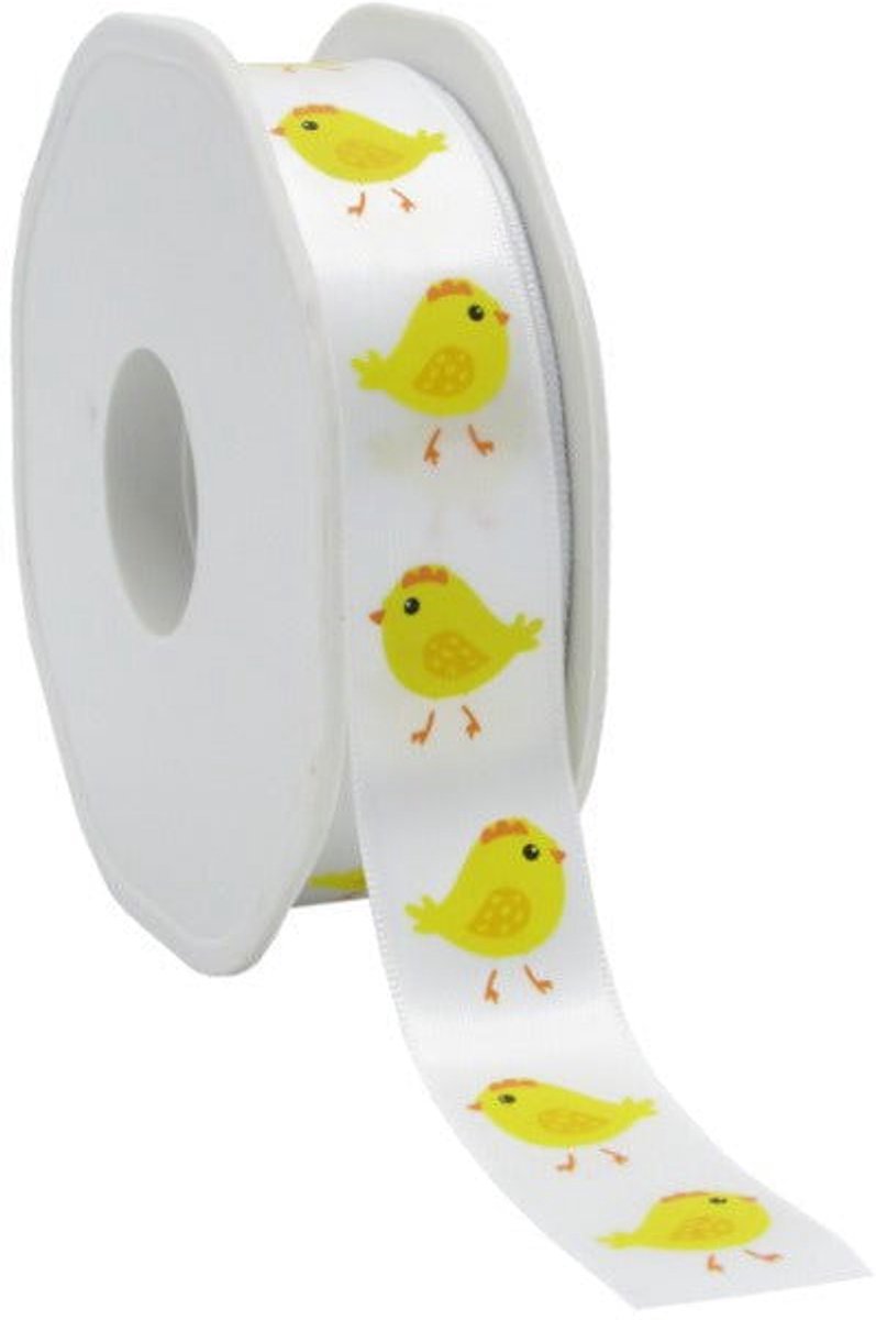 Wit satijnlint met grote Kuikens 22mm x 20m