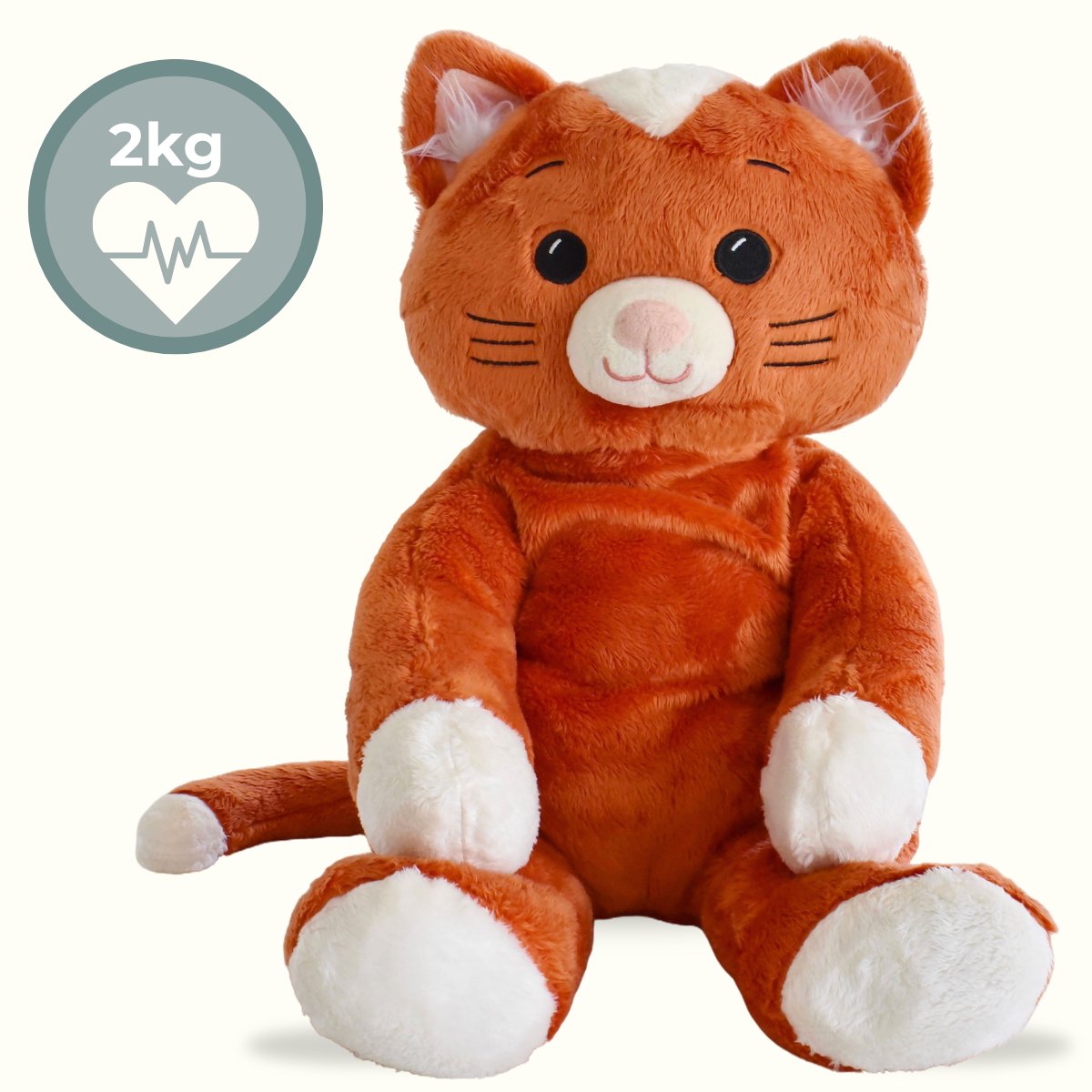 Kudl® Verzwaringsknuffel Met Hartslag - Kat - 53cm / 2kg - Verzwaarde Knuffel - Weighted Stuffed Animal - Zware Knuffel - Rustgevende Knuffel met Heartbeat - Plushie - Voor Kinderen en Volwassenen