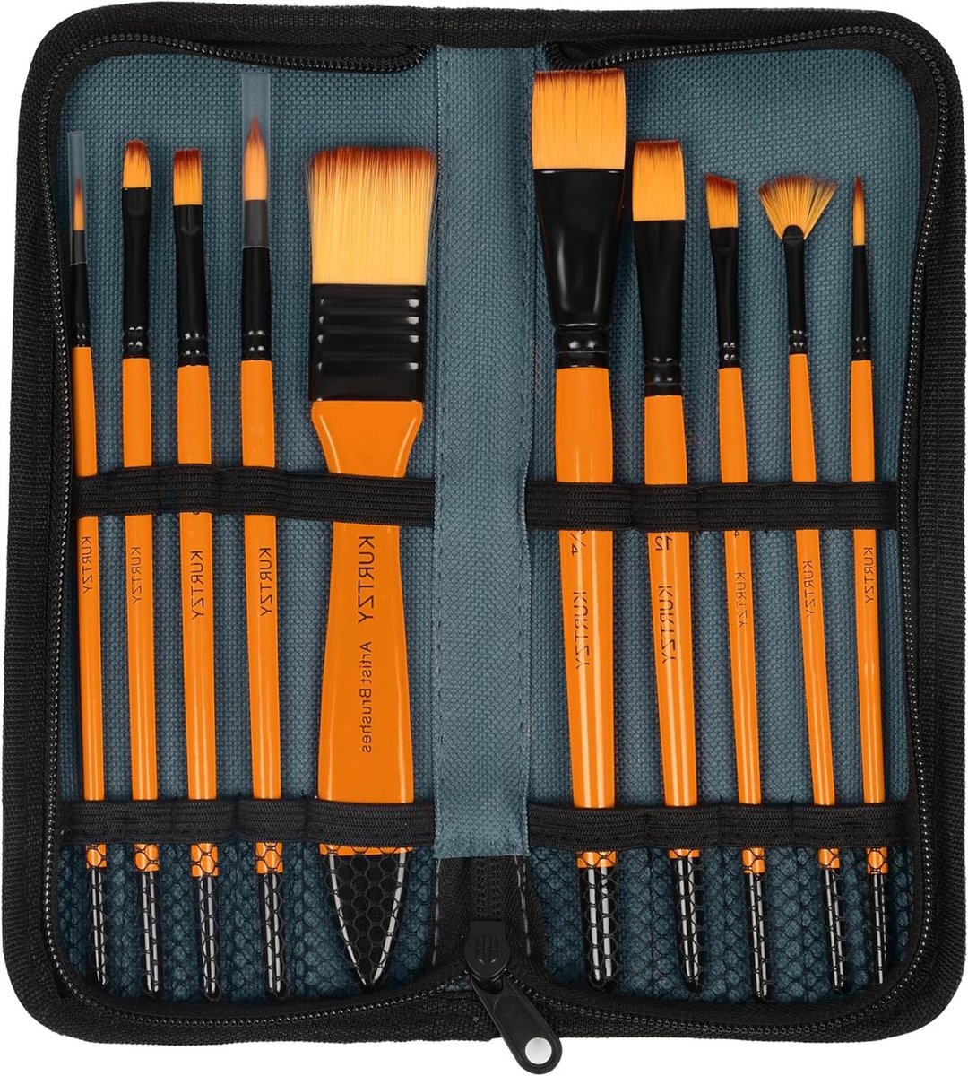 **Verfkwastenset met etui - 10 penselen voor acryl, aquarel, gouache & olieverf - Schilderkwasten voor beginners en professionals**