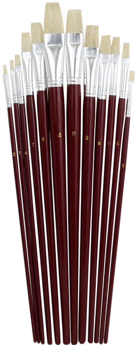 Pędzle 579 płaskie 1-12 szczecina 12 sztuk