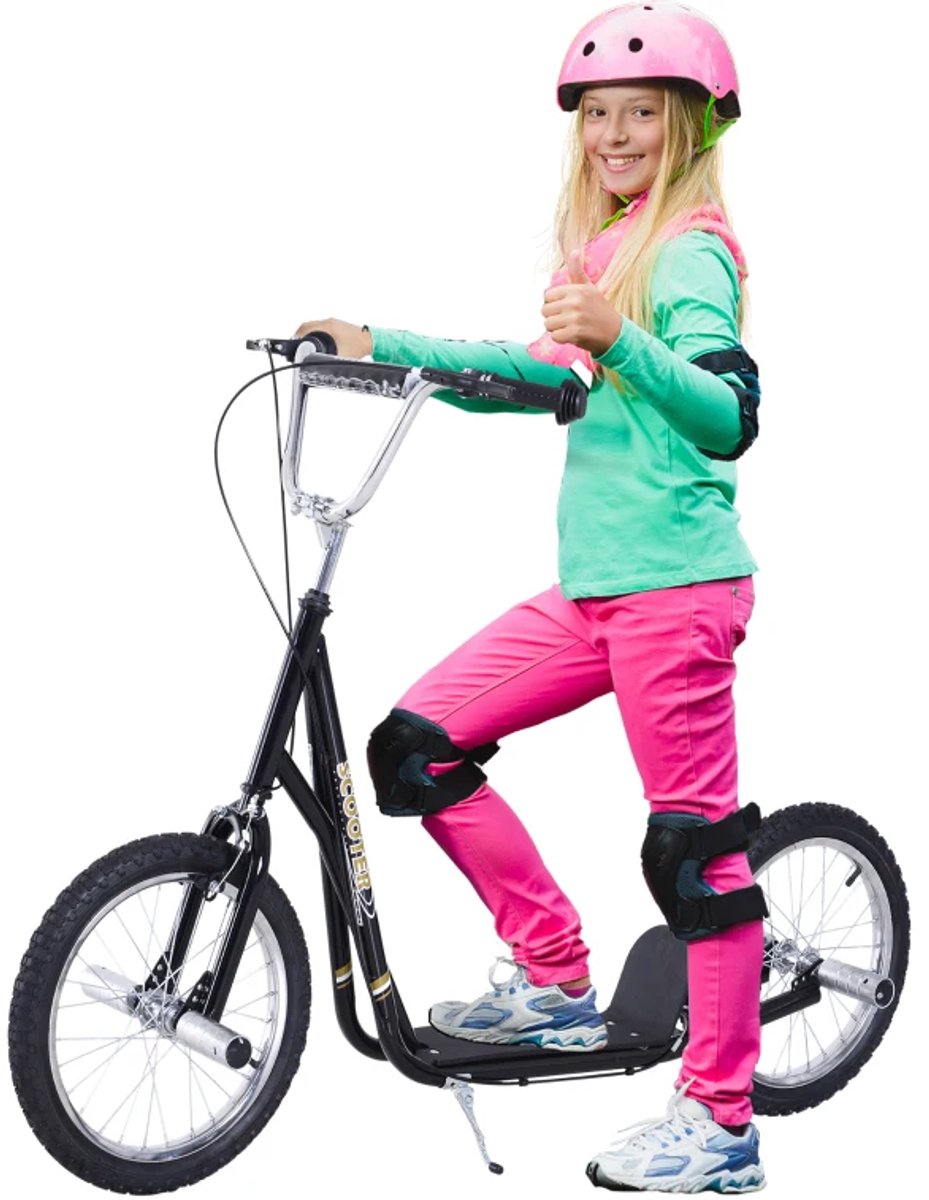 Kinderstep - Kinderstepjes met 16-inch luchtbanden en Handrem - Step - Stadsstep - Stuurhoogte: 92-100 cm - Speelgoed Jongens/Meisjes 5-12 jaar - Draagkracht tot 100 kg - Zwart