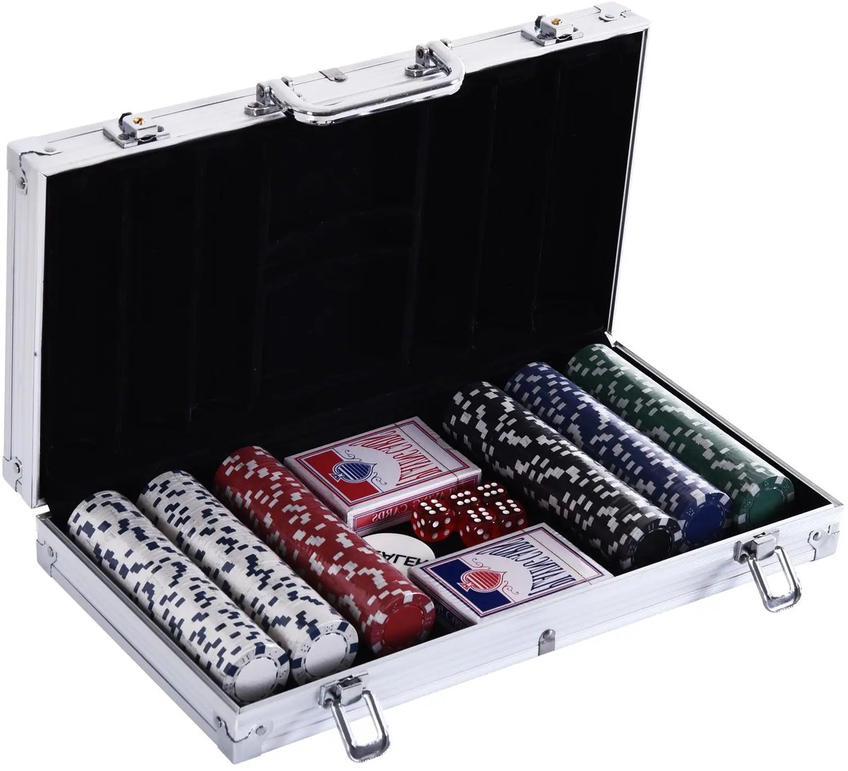 Luxe   met 300 Chips - 2 Kaartspellen - 5 Dobbelstenen - Aluminium Koffer - 38 x 20,5 x 6,5 cm - Pokerchips Complete Set - Pokerspel - Kaartspellen - voor Texas Holdem, Blackjack