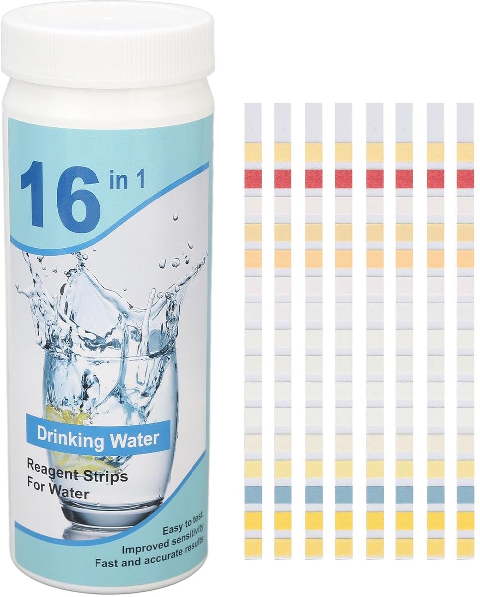 KZQ 100 stuks waterkwaliteitsteststrips - 16-in-1 pH-testkit voor bronwater en drinkwater - Waterkwaliteitstestkit - Zwembadteststrips - Voor rioolwater, gezuiverd water, zeewater, visserijwater, zwembadwater en aquariumwater