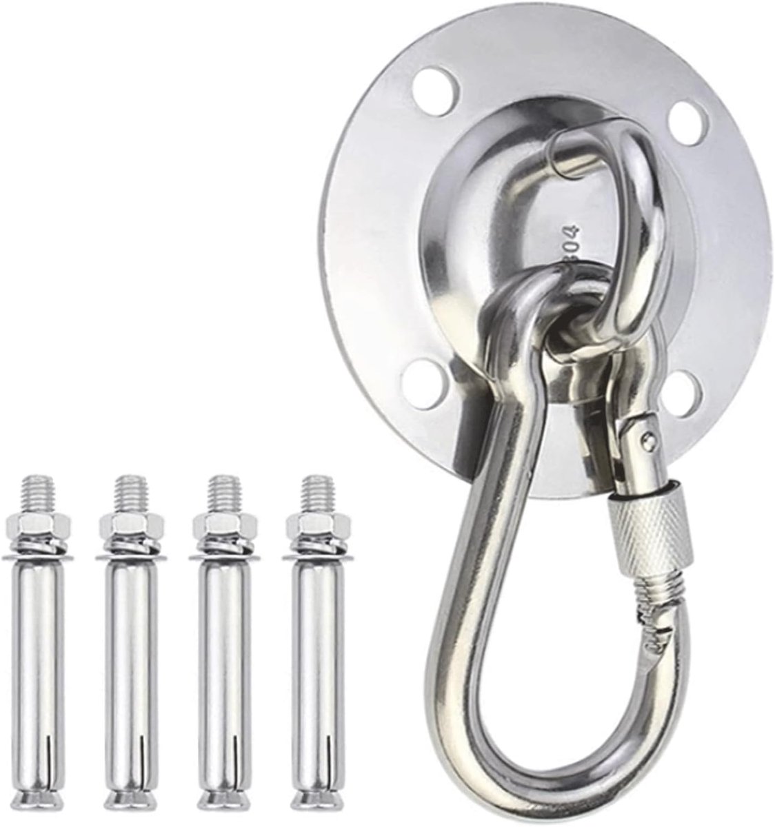 KZQ Heavy Duty Schommelhanger - Haak - Hangstoelhaak - 360° Draaibaar - Stevige haak - Om op te hangen - Roestvrij staal 304 - Draaibare hangmathaak - Schommelhaak - Geschikt voor plafonds, houten verandas, sportscholen, yoga - Zilver