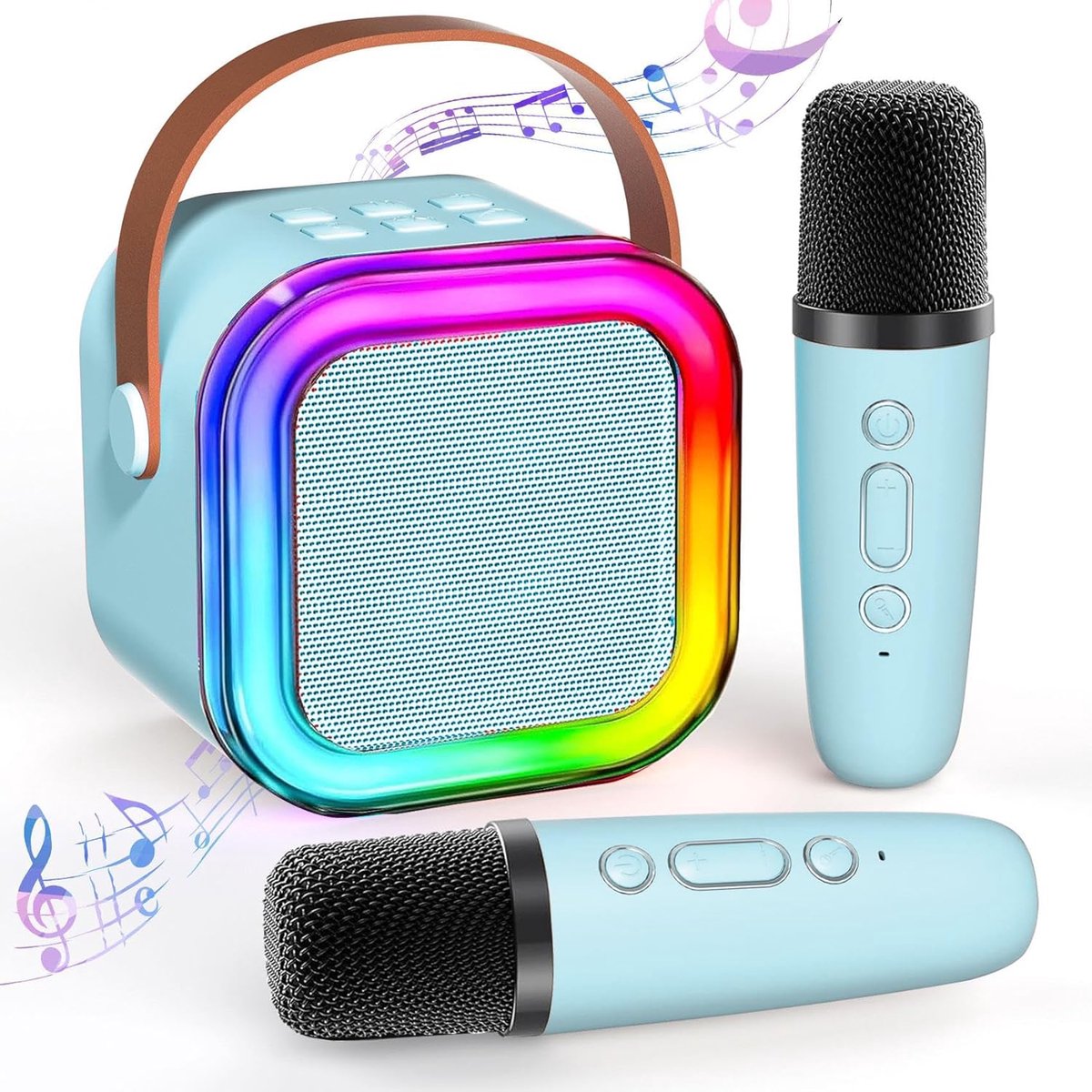 KZQ Luidsprekermicrofoon - Draagbare Bluetooth karaoke-luidspreker - met LED-feestlicht en 2 draadloze microfoons - Mini karaokemachine voor kinderen van 2-12 jaar - Blauw