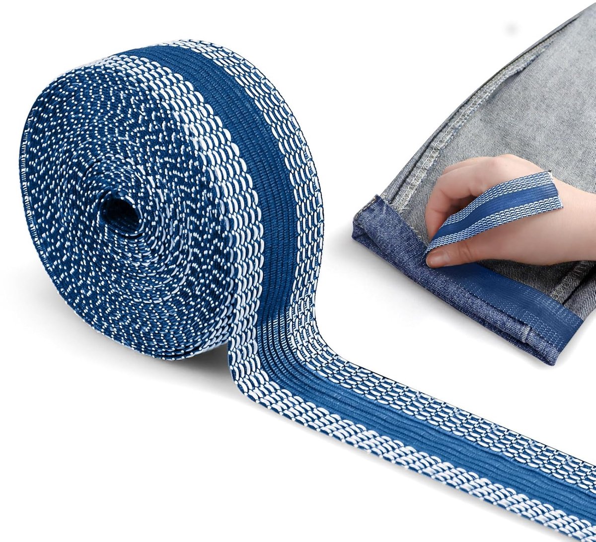 KZQ Strijkbare zoomband - Zoomband - Zoomzoomband - 5 m - Zoomverkortingstool - Zoomafwerkingsband - Strijkbare instant zoomband - Smeltlijm - Voor jeanszomen - Blauw