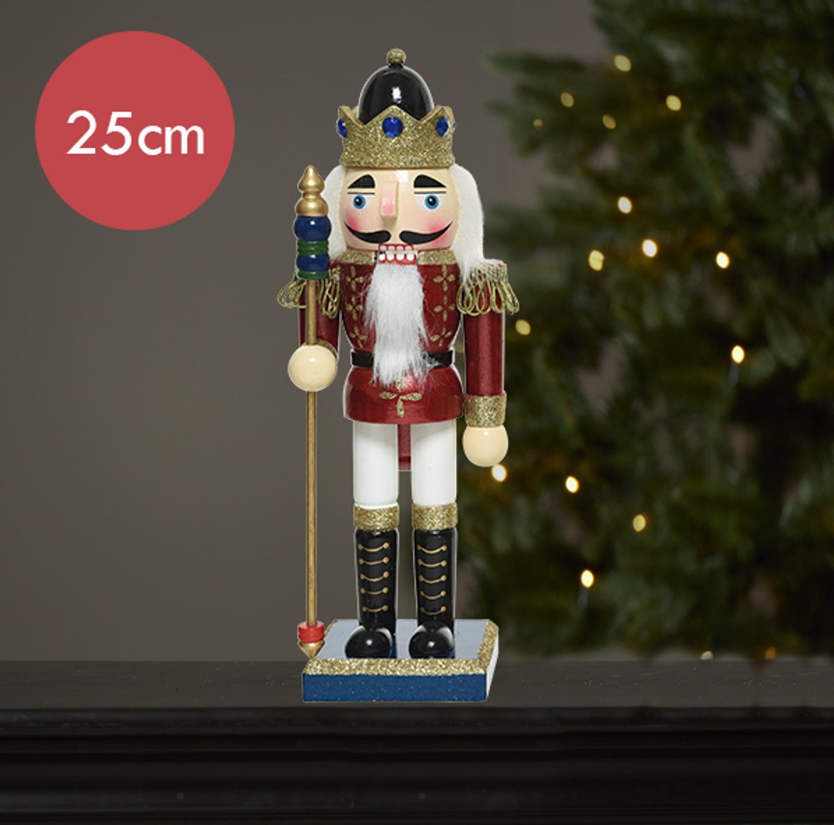 Notenkraker rood blauw met gouden dirigeerstok - 25CM