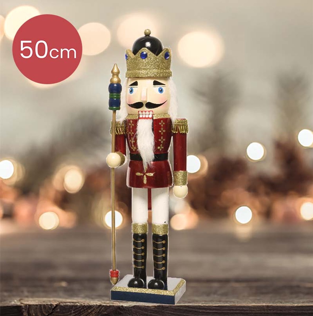 Notenkraker rood blauw met gouden dirigeerstok - 50 cm