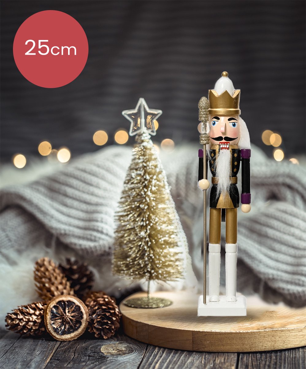 Notenkraker wit goud met dirigeerstok - 25CM