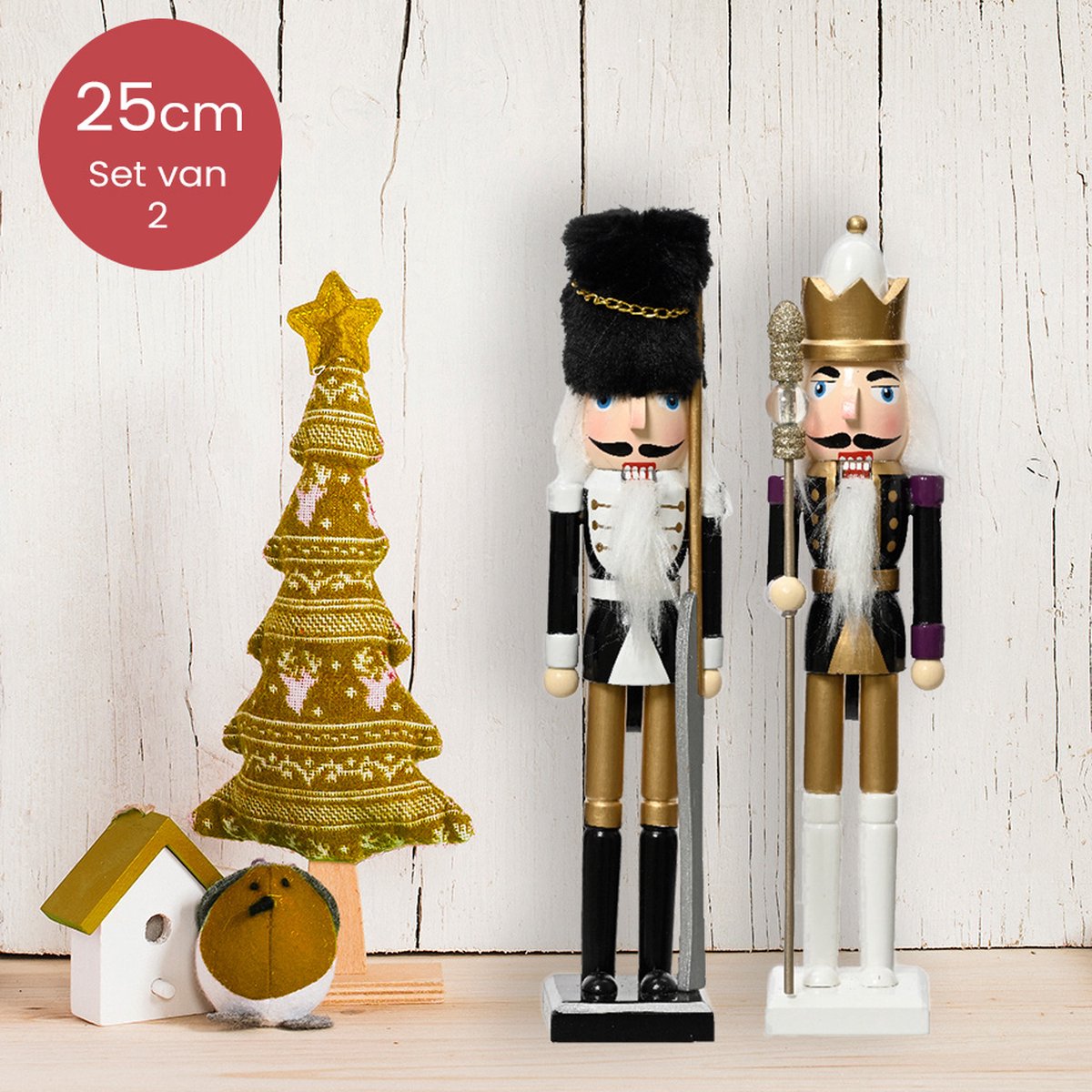 Notenkrakers met dirigeerstok en geweer- Duo - 25CM